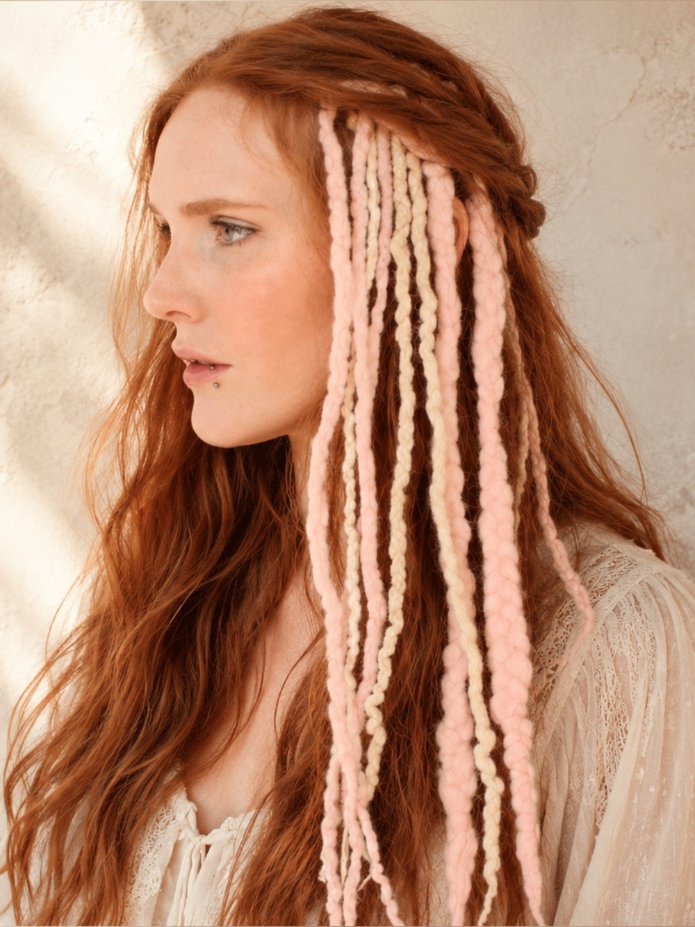 Pink White Merino Wool Clip In Dreadlocks Extensions Handmade Miss Violet Lace